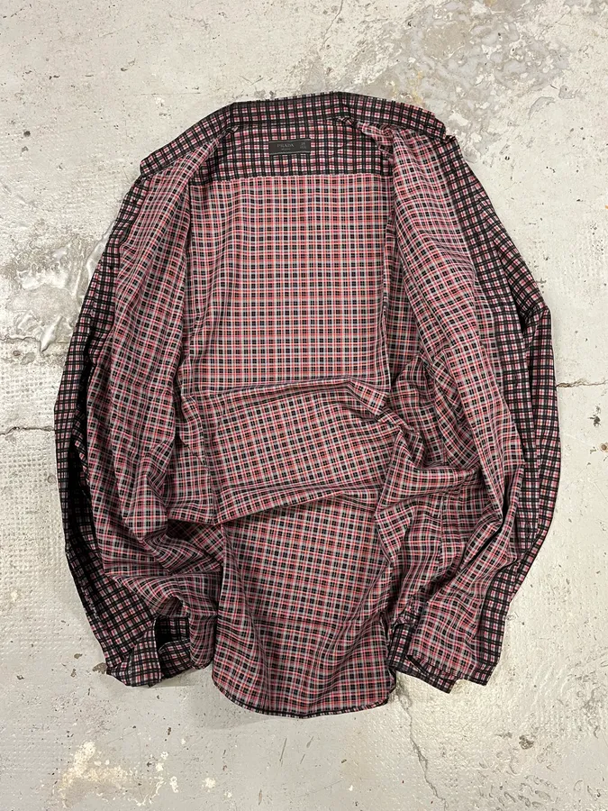 2000s Prada Black & Red Checkered Shirt - Image 7