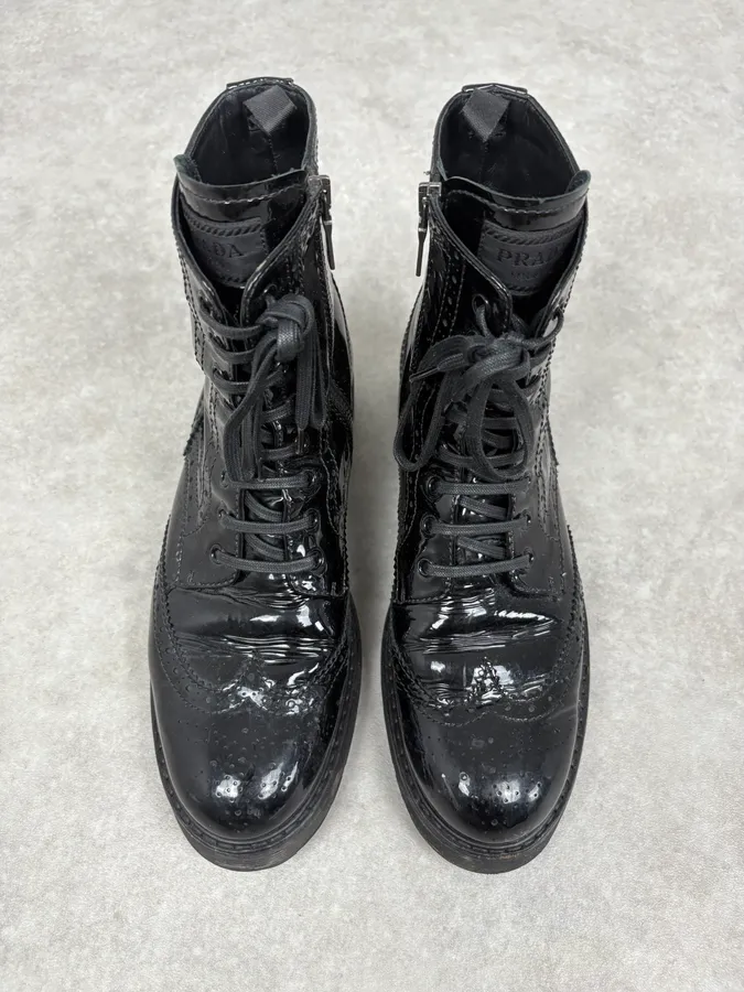 2000s Prada Black Satin Leather Classy Boots - Image 2