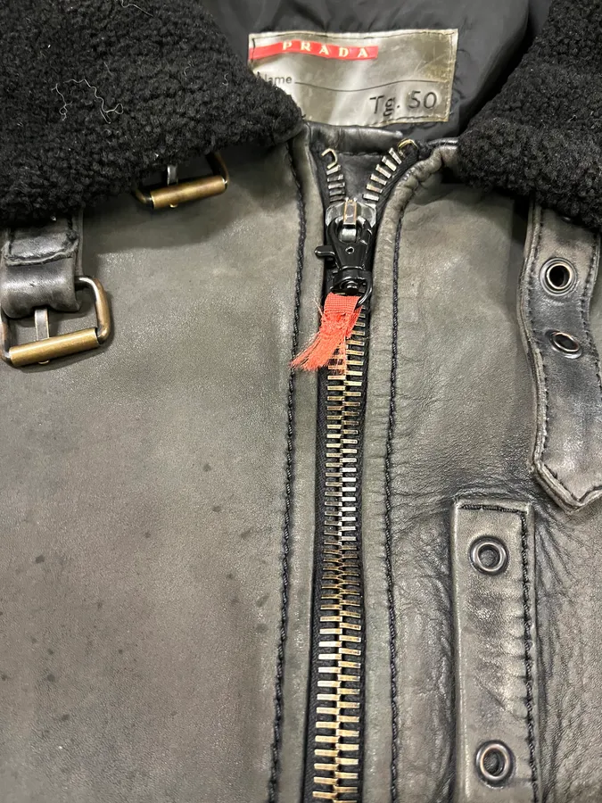 2000s Prada Black Shearling Mafia Leather Jacket - Image 14
