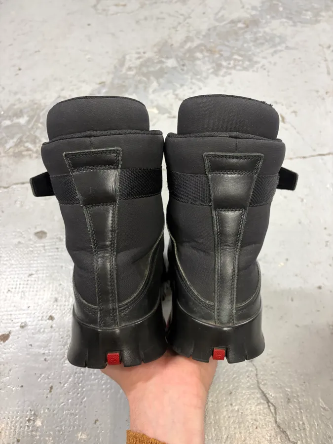 2000s Prada Black Strap Hiking Leather Boots - Image 7