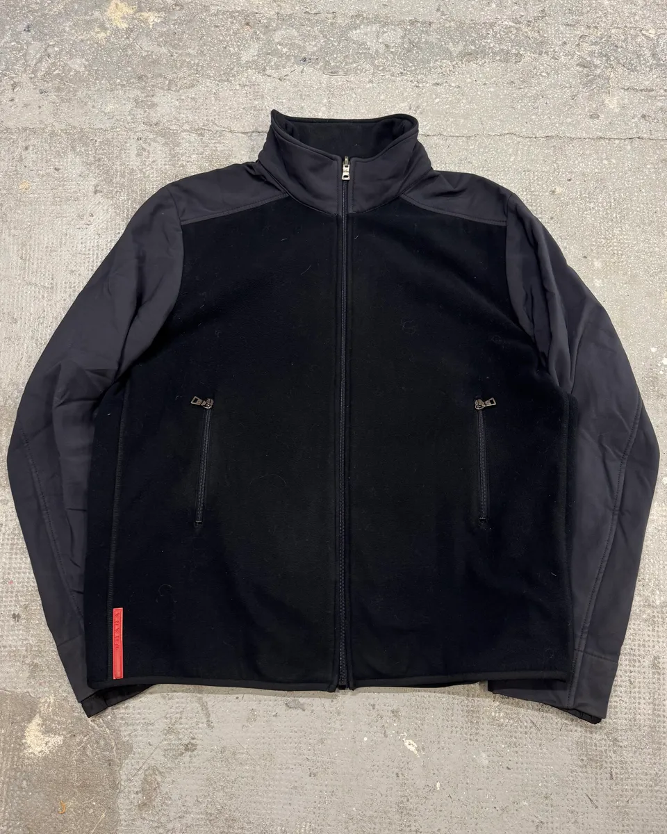 2000s Prada Black Wool Fleece Jacket