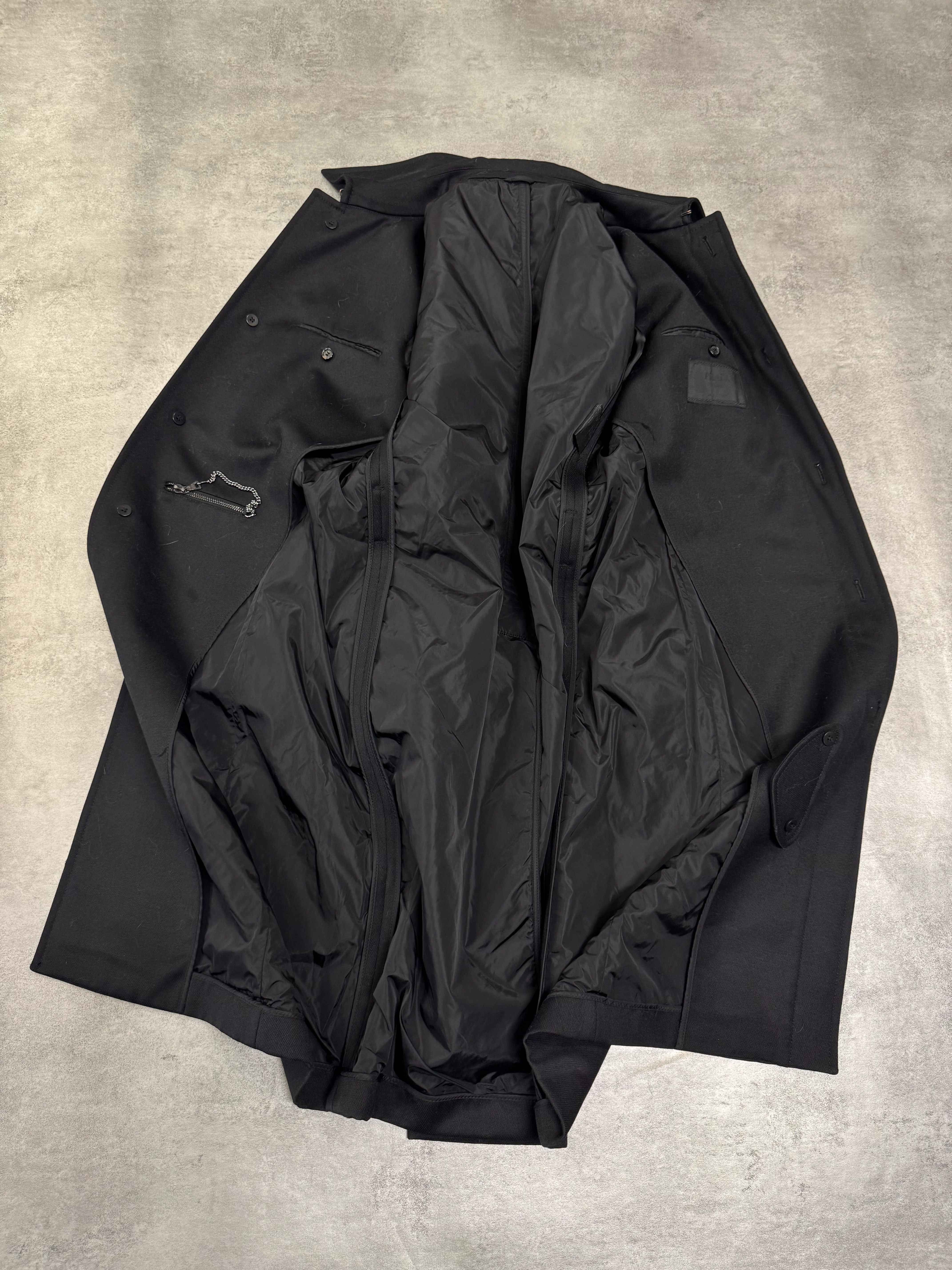 2000s Prada Black Wool Trench Coat - Image 3