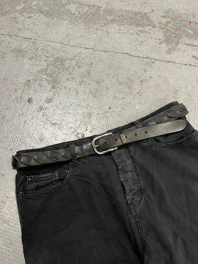 2000s Prada Black Woven Leather Belt
