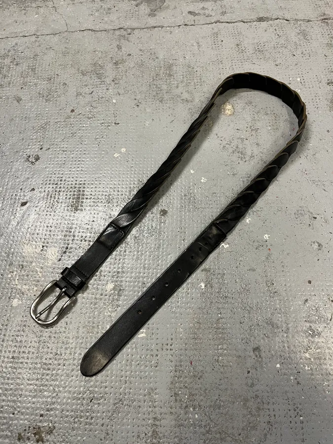 2000s Prada Black Woven Leather Belt - Image 2