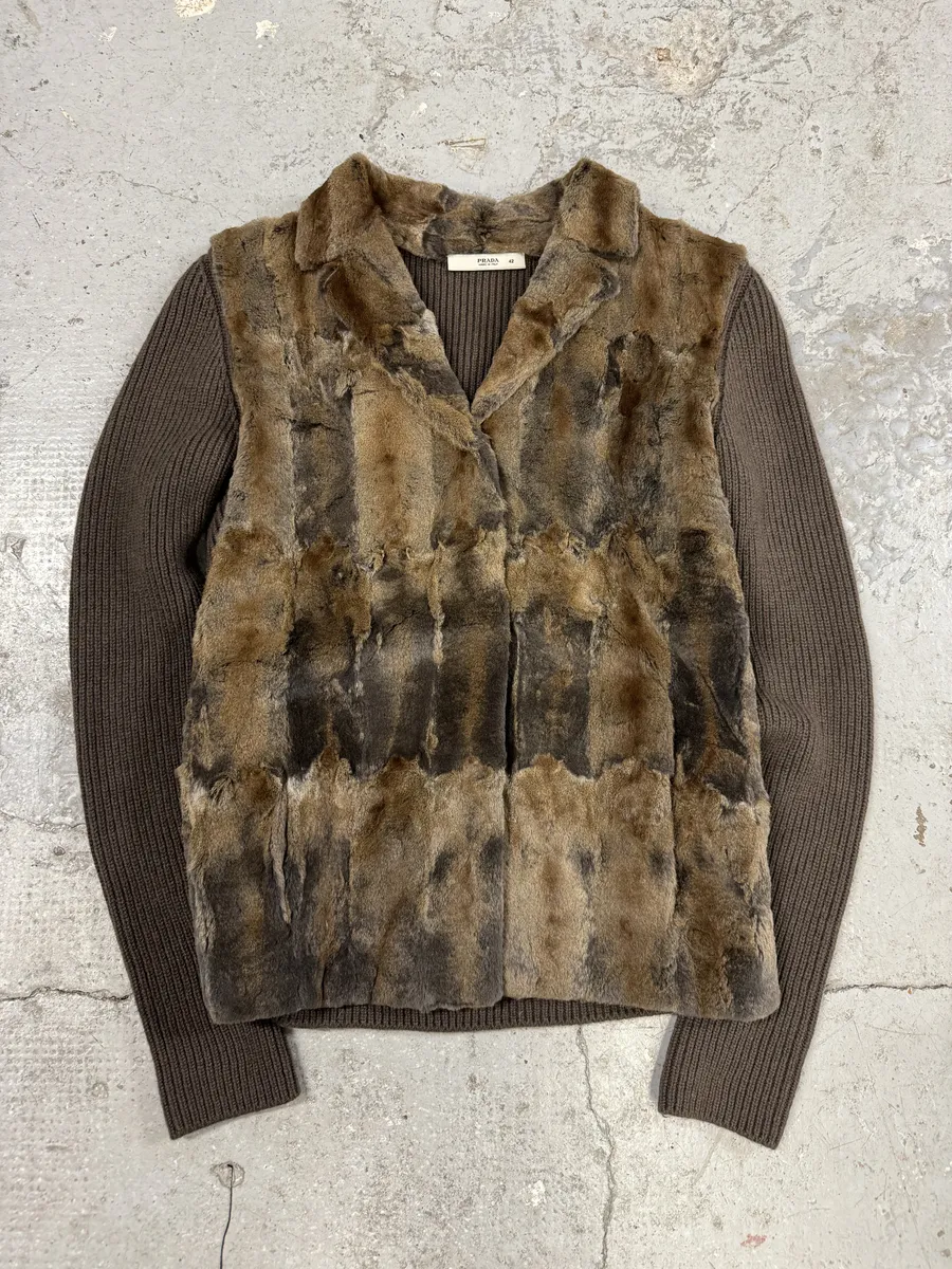 2000s Prada Blazer Dyed Fur & Brown Wool Front Jacket - Image 8