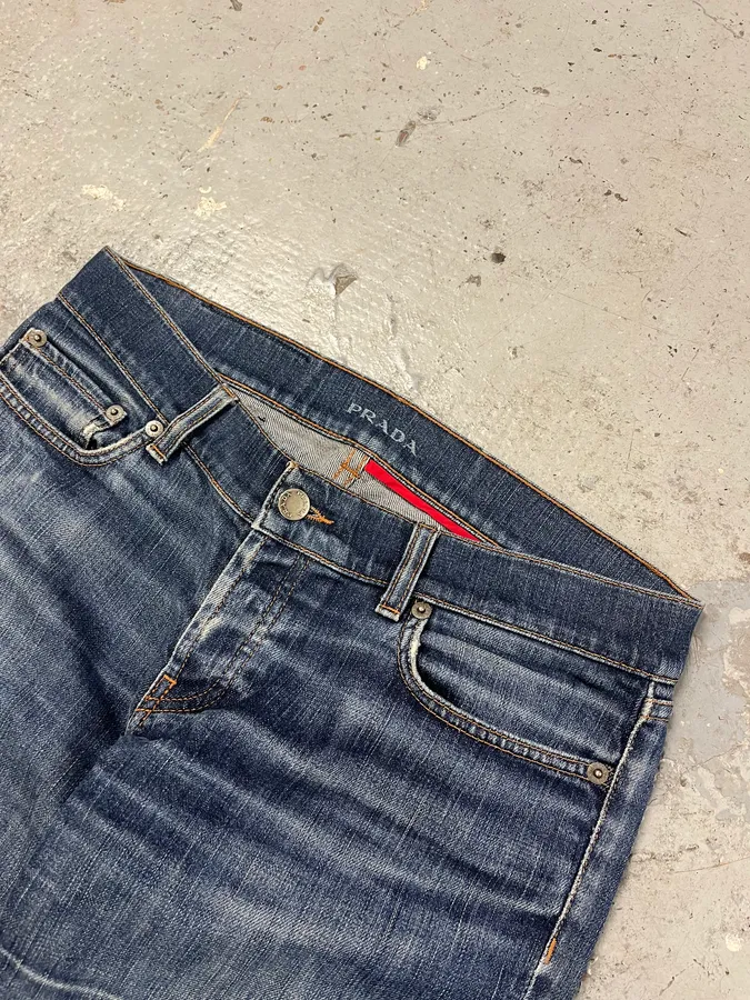 2000s Prada Blue Faded Denim Jeans - Image 2
