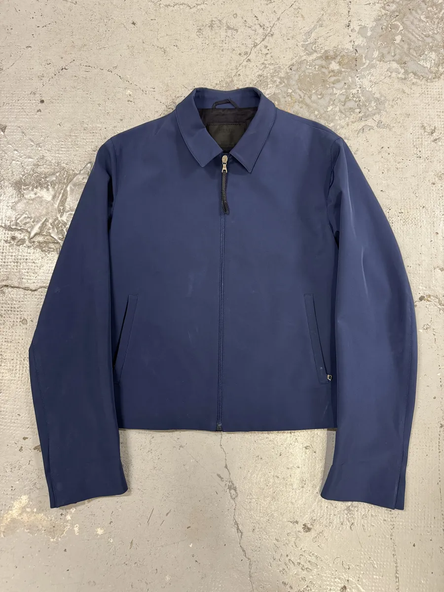2000s Prada Blue Nylon Minimalist Zip-up Jacket