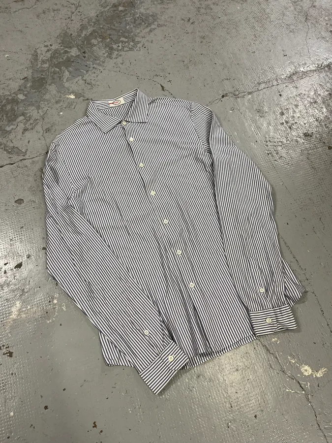 2000s Prada Blue & White Striped Shirt - Image 4