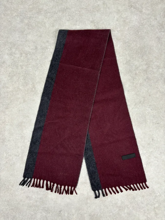 2000s Prada Bordeaux & Grey Cashmere Scarf