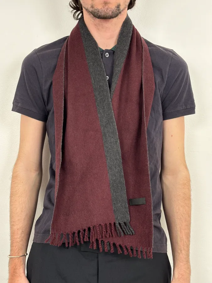 2000s Prada Bordeaux & Grey Cashmere Scarf - Image 2