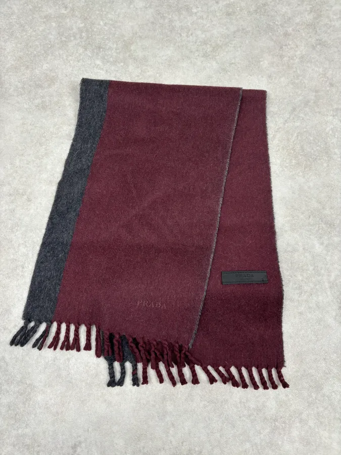2000s Prada Bordeaux & Grey Cashmere Scarf - Image 3