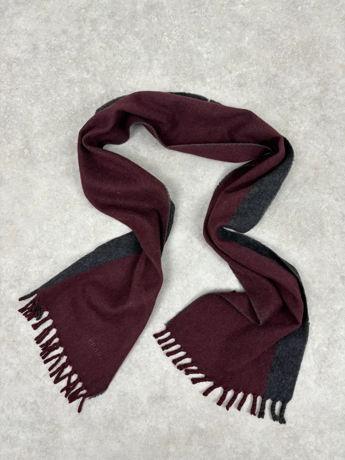 2000s Prada Bordeaux & Grey Cashmere Scarf - Image 4