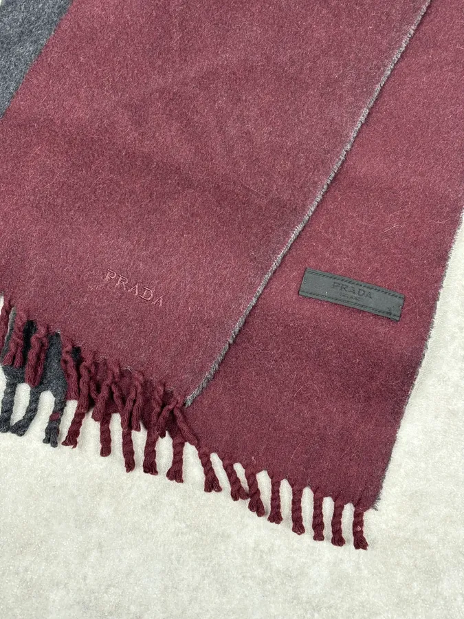 2000s Prada Bordeaux & Grey Cashmere Scarf - Image 6