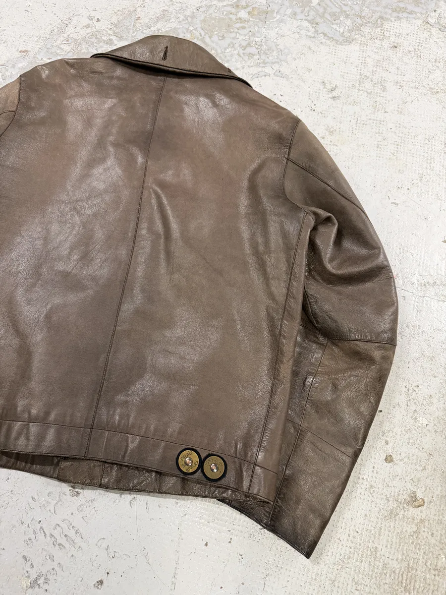 2000s Prada Brown Avant-Garde Biker Leather Jacket - Image 6
