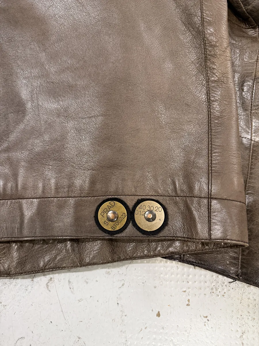 2000s Prada Brown Avant-Garde Biker Leather Jacket - Image 8