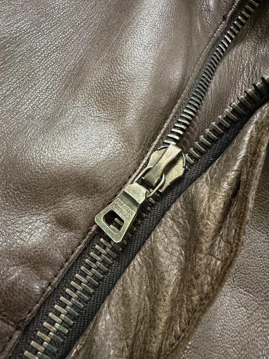 2000s Prada Brown Avant-Garde Biker Leather Jacket - Image 9