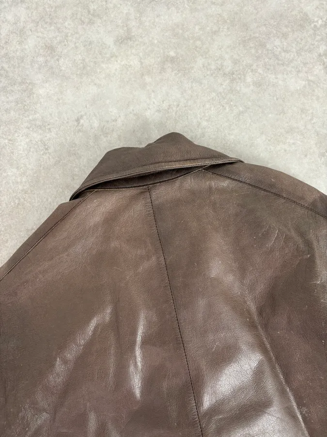 2000s Prada Brown Avant-Garde Leather Asymmetrical Jacket - Image 6