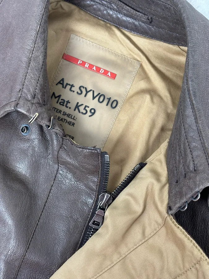 2000s Prada Brown Avant-Garde Leather Asymmetrical Jacket - Image 9