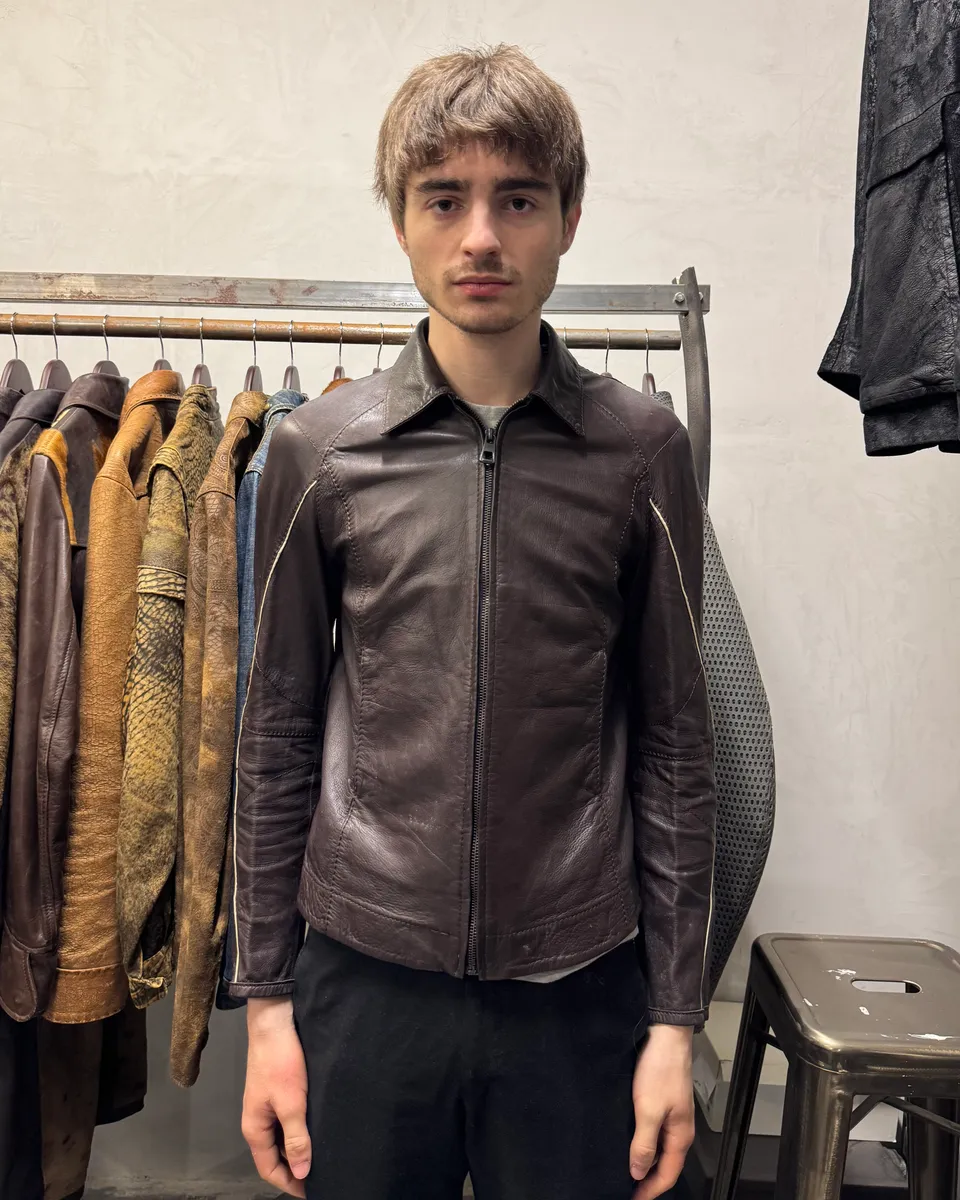 2000s Prada Brown Biker Leather Jacket - Image 2