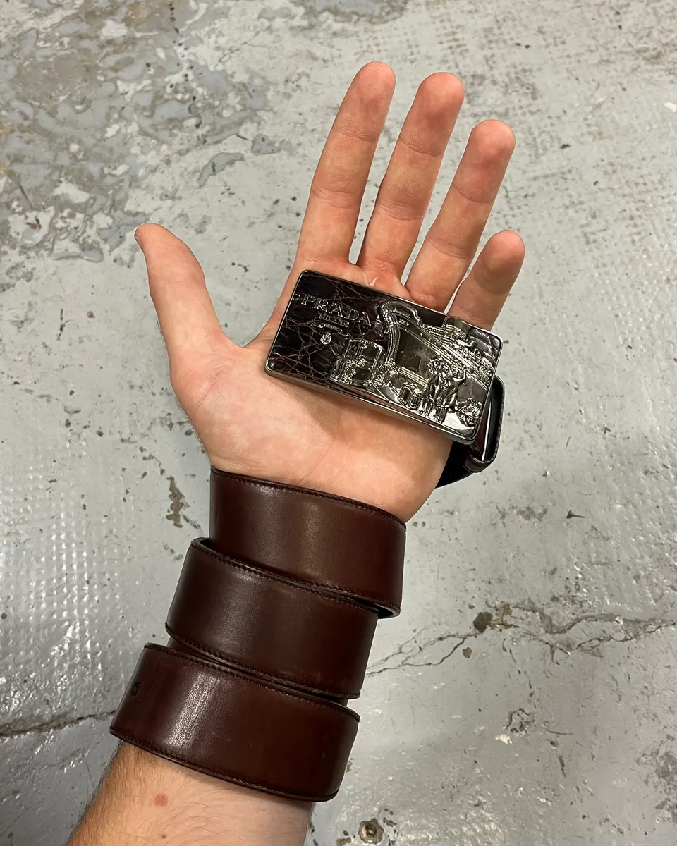 2000s Prada Brown Boat Buckle Leather Belt