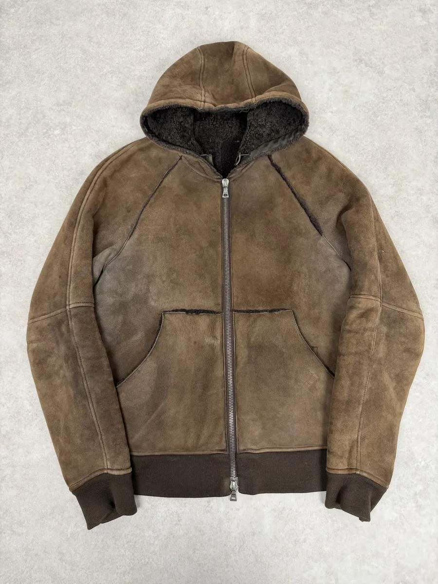 2000s Prada Brown Eroded Hooded Leather Jacket - Image 11