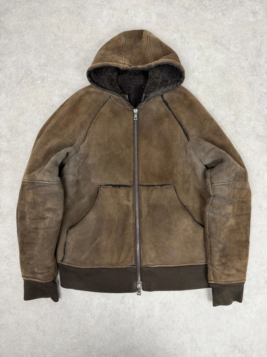 2000s Prada Brown Eroded Hooded Leather Jacket - Image 12