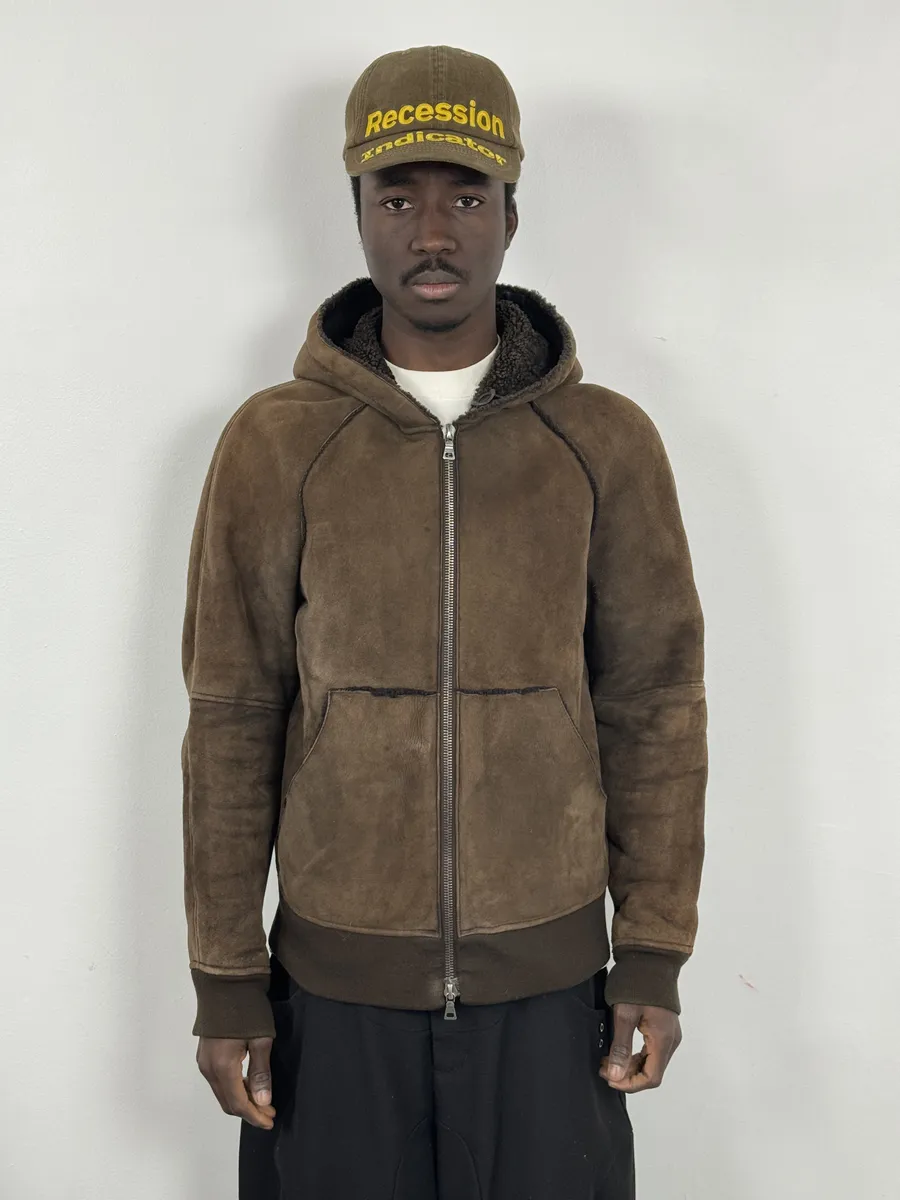 2000s Prada Brown Eroded Hooded Leather Jacket - Image 2