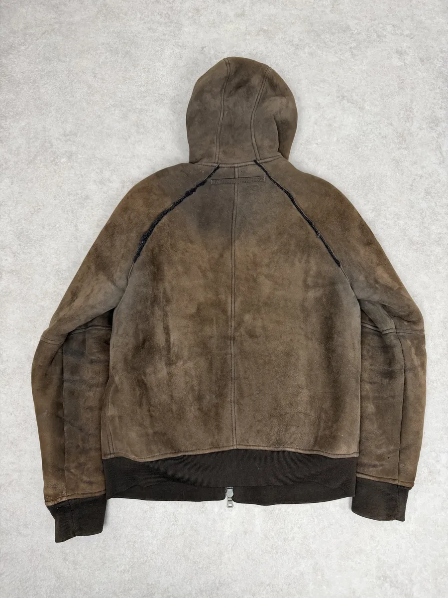 2000s Prada Brown Eroded Hooded Leather Jacket - Image 4