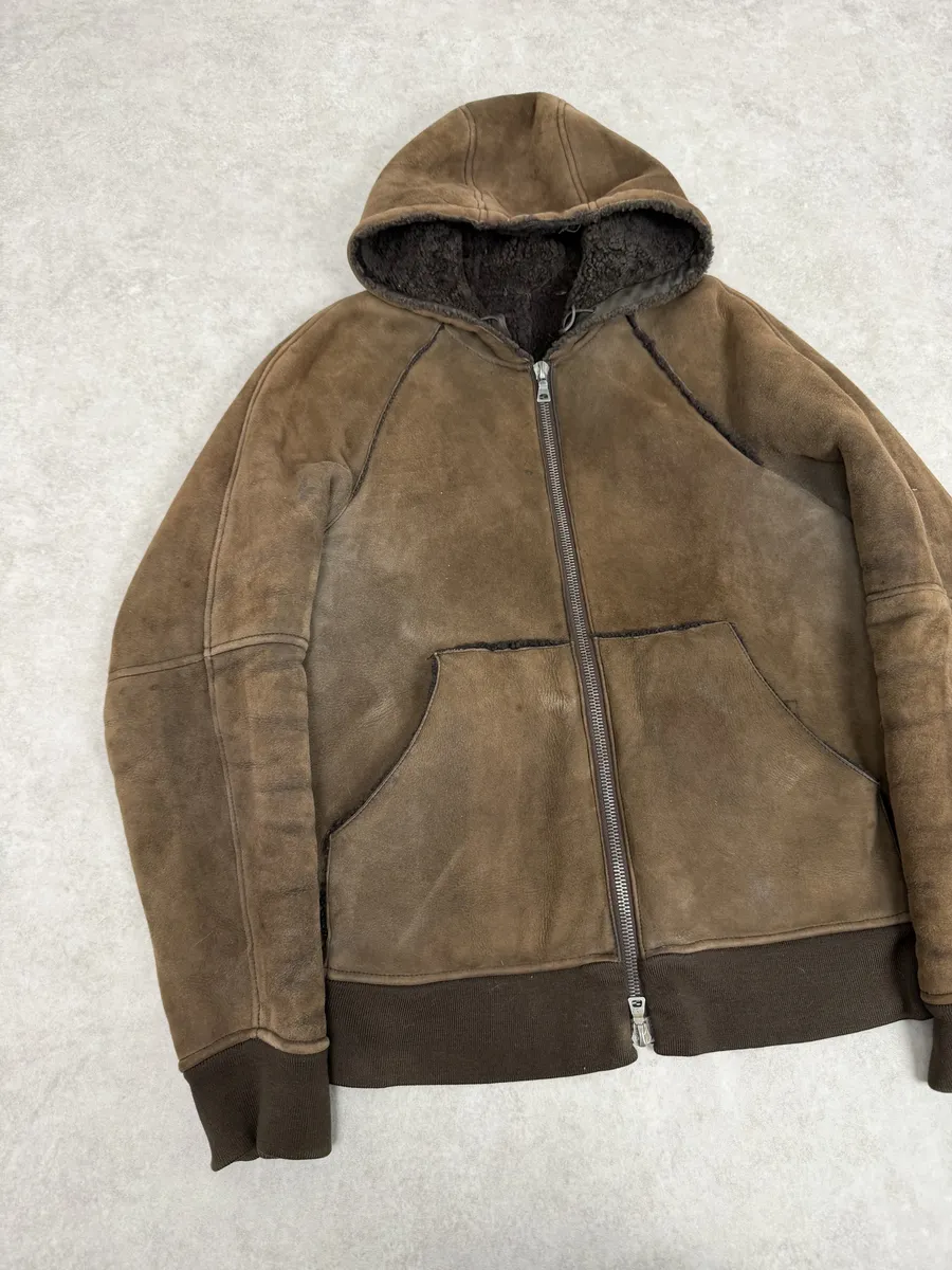 2000s Prada Brown Eroded Hooded Leather Jacket - Image 5
