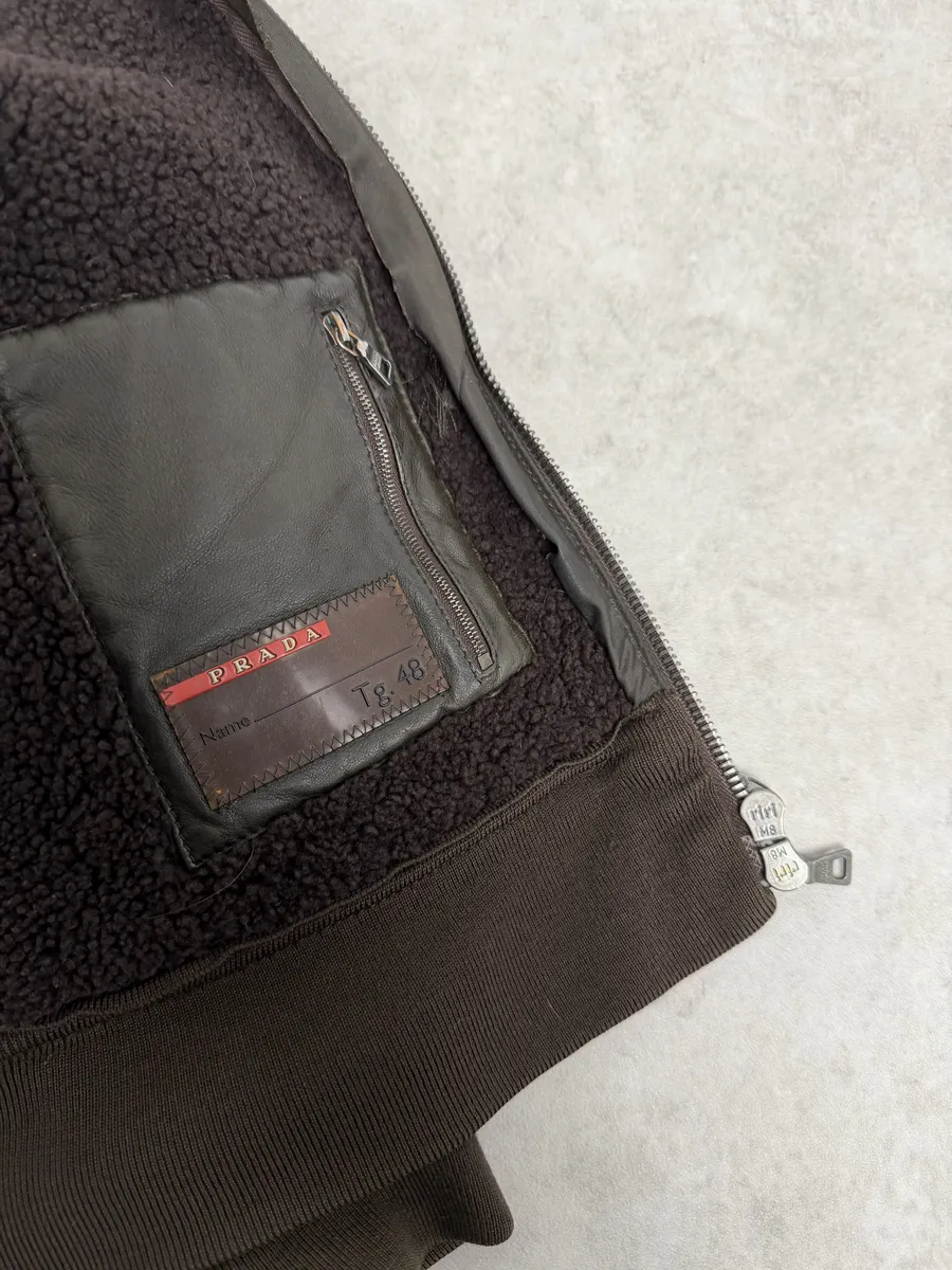 2000s Prada Brown Eroded Hooded Leather Jacket - Image 7
