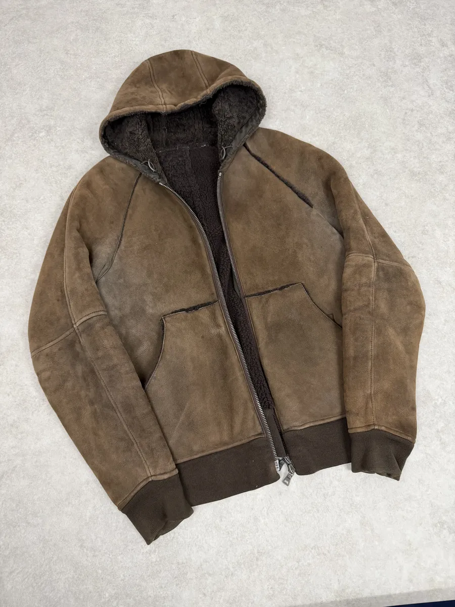 2000s Prada Brown Eroded Hooded Leather Jacket - Image 9