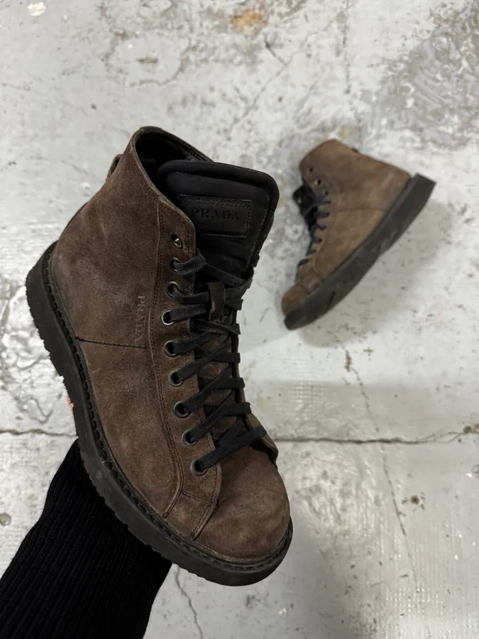 2000s Prada Brown High Suede Leather Boots