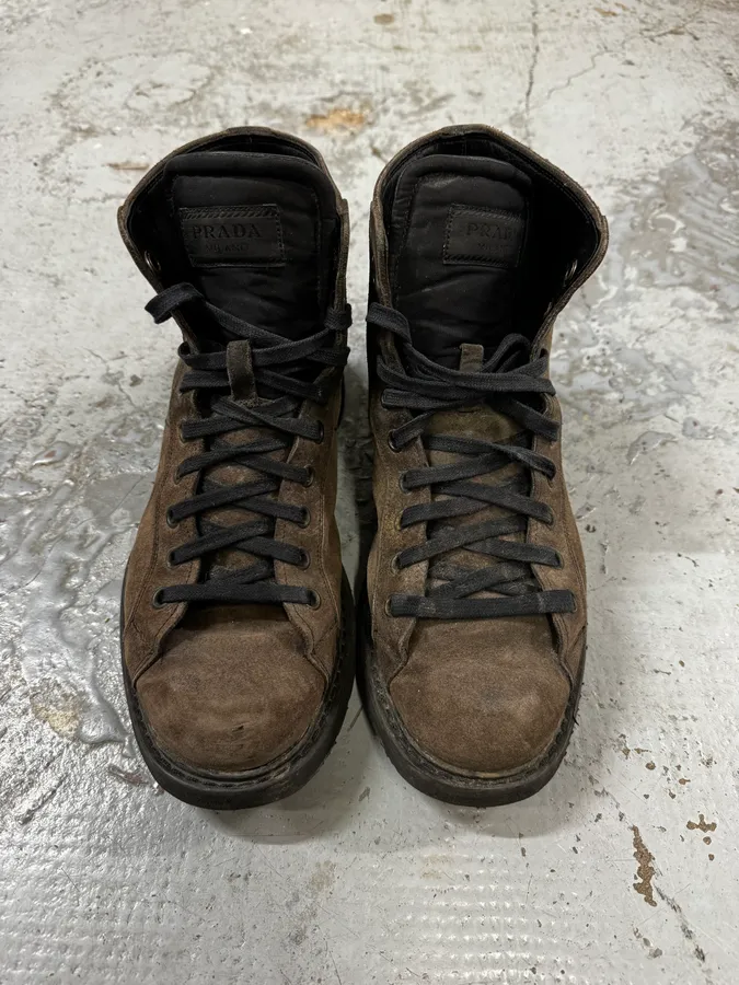 2000s Prada Brown High Suede Leather Boots - Image 3