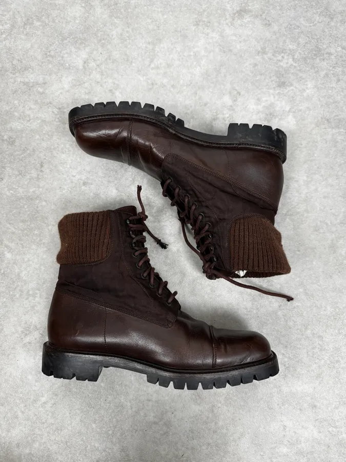 2000s Prada Brown Hybrid Leather Boots - Image 2