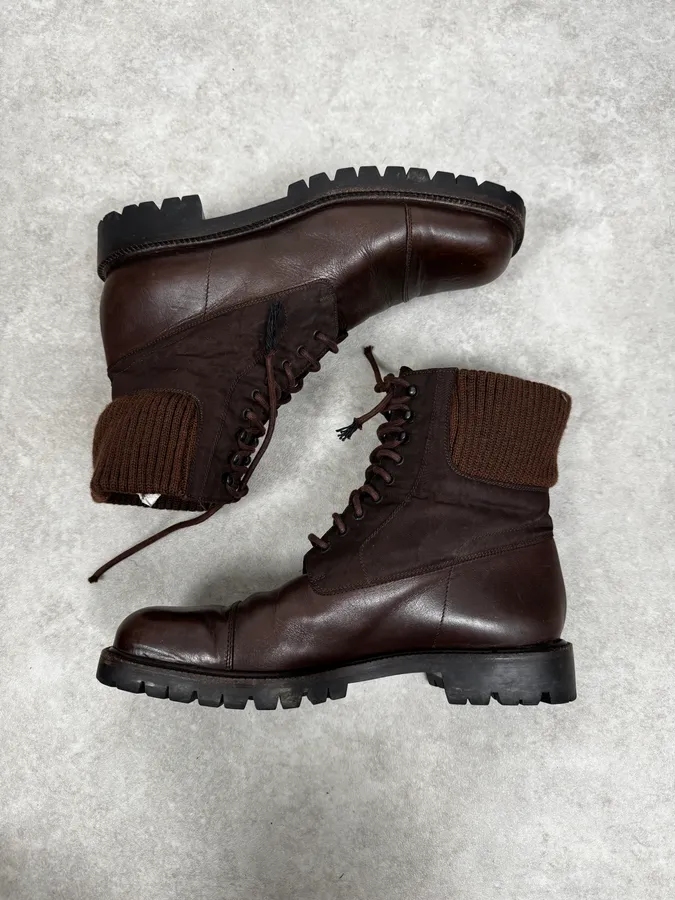 2000s Prada Brown Hybrid Leather Boots - Image 3