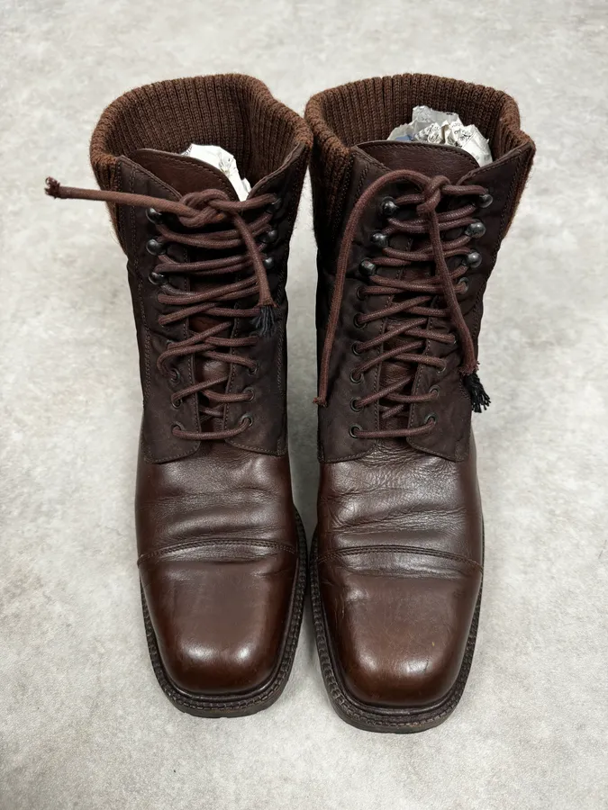 2000s Prada Brown Hybrid Leather Boots - Image 4