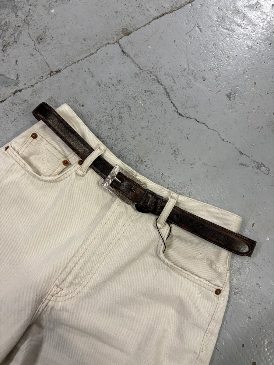 2000s Prada Brown Leather Embossed Buckle Belt - Image 2