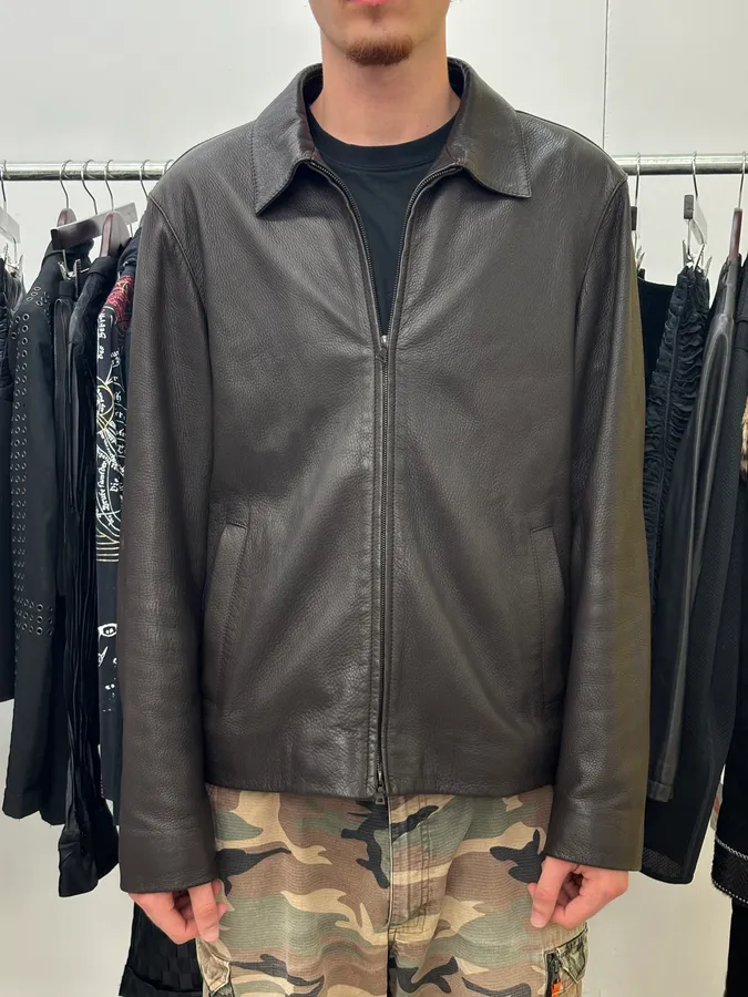 2000s Prada Brown Leather Harrington Jacket - Image 2