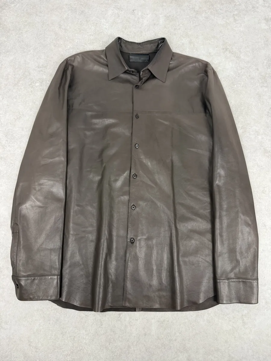 2000s Prada Brown Premium Lamb Leather Shirt Jacket
