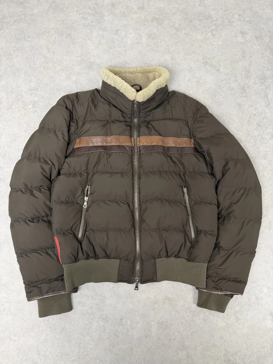 2000s Prada Brown Puffer Fur Collar Jacket
