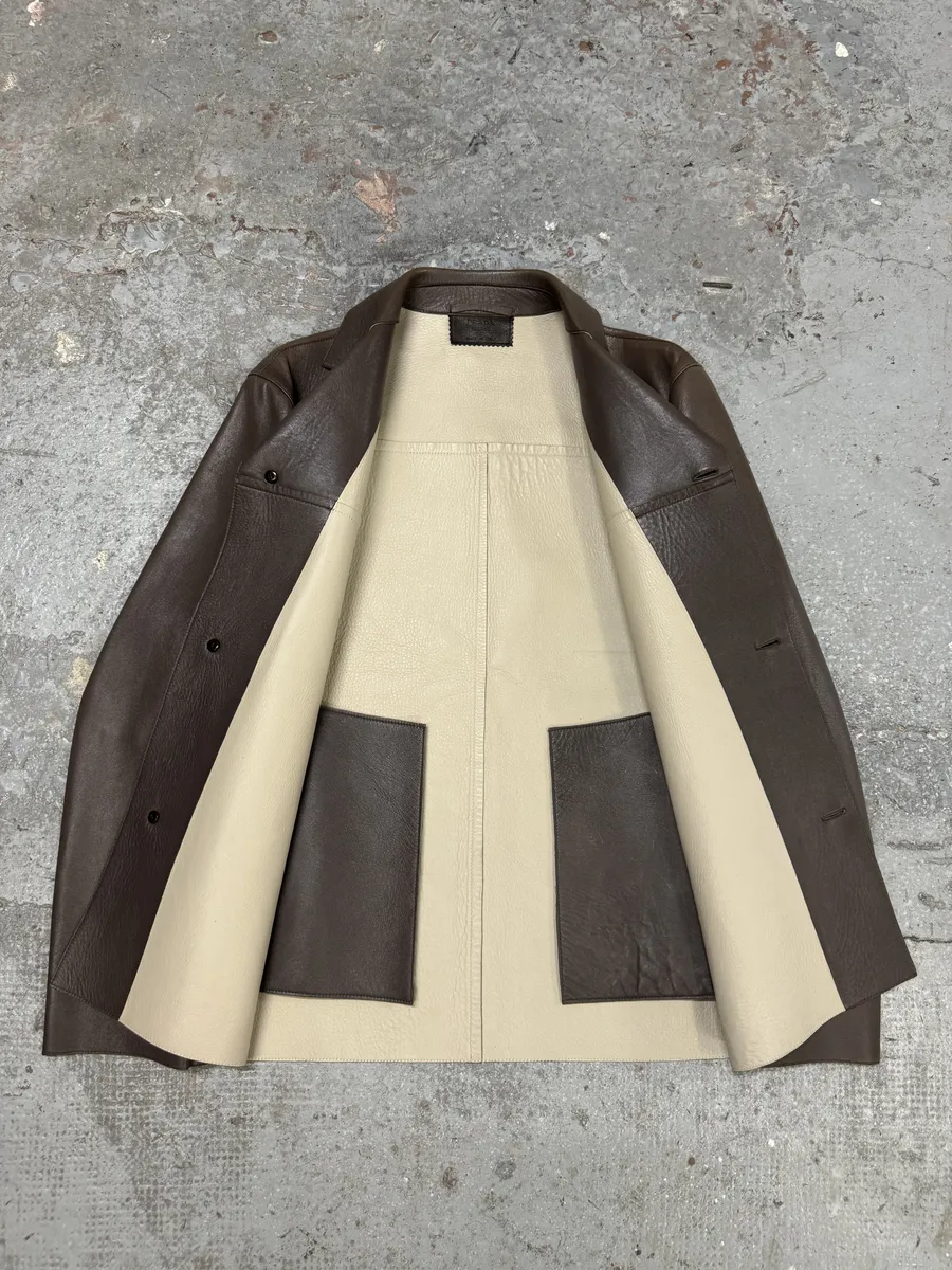 2000s Prada Brown Pure Premium Buttoned Leather Jacket - Image 9
