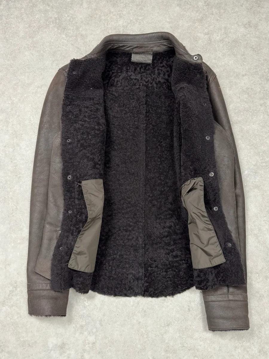 2000s Prada Brown Shearling Leather Buttoned Jacket - Image 8