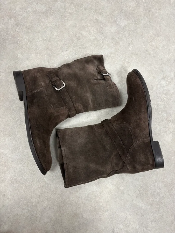 2000s Prada Brown Suede Leather Ankle Boots - Image 6