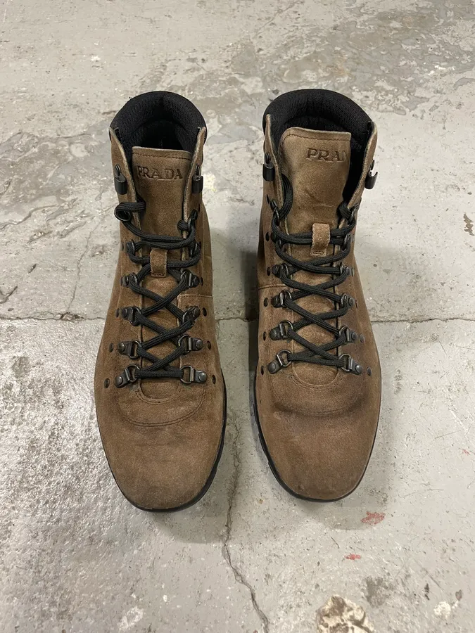 2000s Prada Brown Suede Leather High Shoes - Image 2