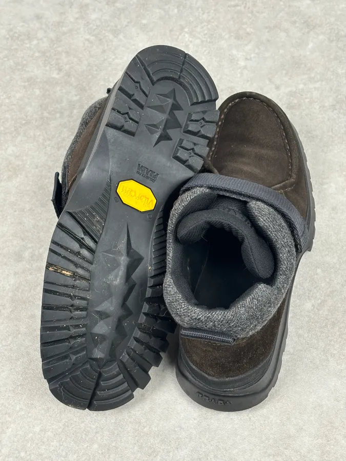 2000s Prada Brown Suede Leather Velcro Boots - Image 11