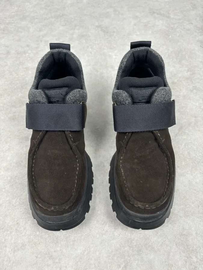 2000s Prada Brown Suede Leather Velcro Boots - Image 4