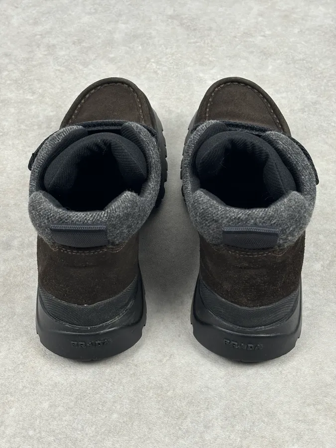 2000s Prada Brown Suede Leather Velcro Boots - Image 9