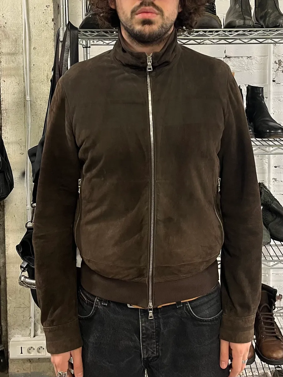 2000s Prada Brown Suede Leather Zip-up Jacket - Image 2