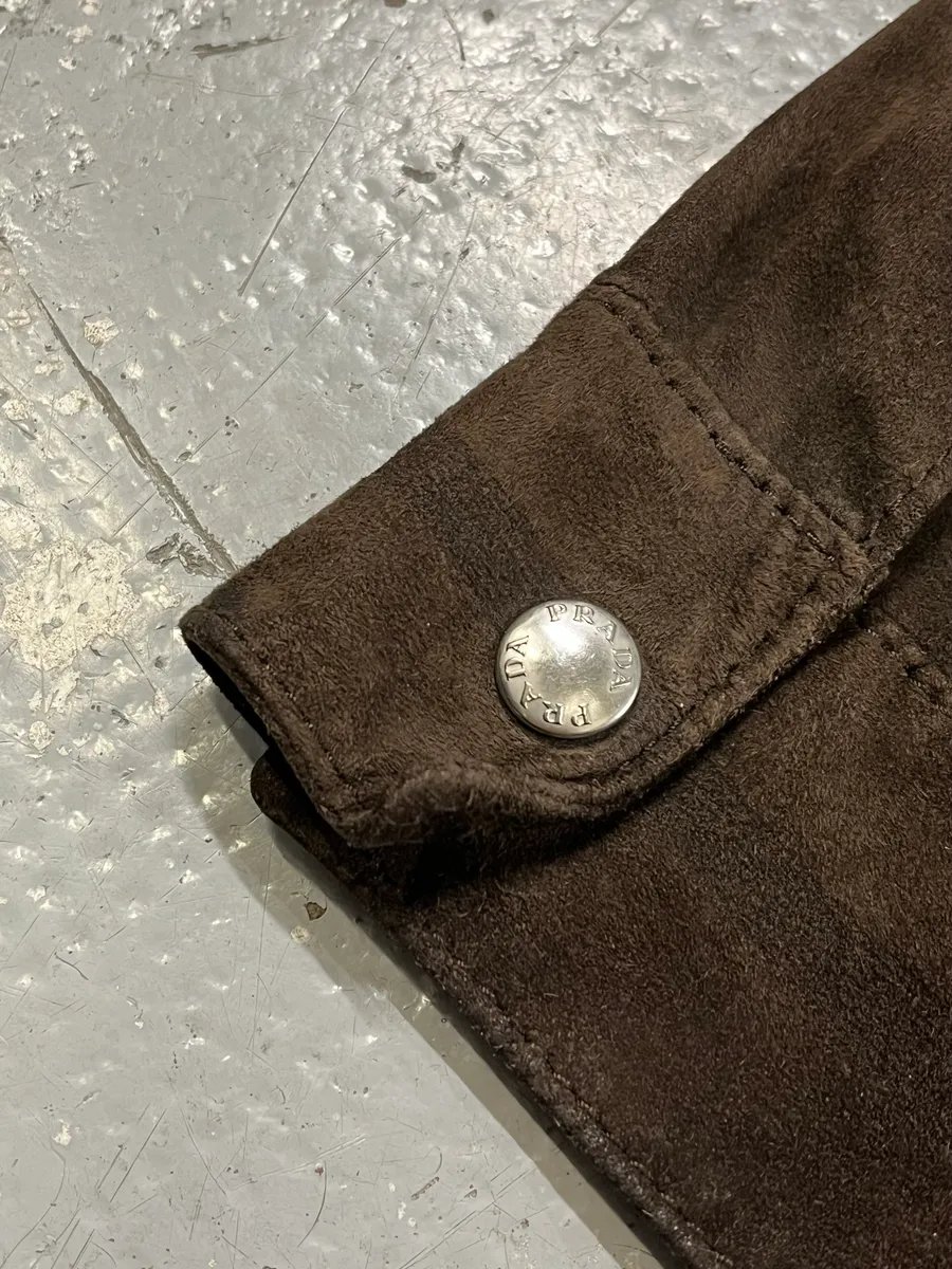 2000s Prada Brown Suede Leather Zip-up Jacket - Image 7