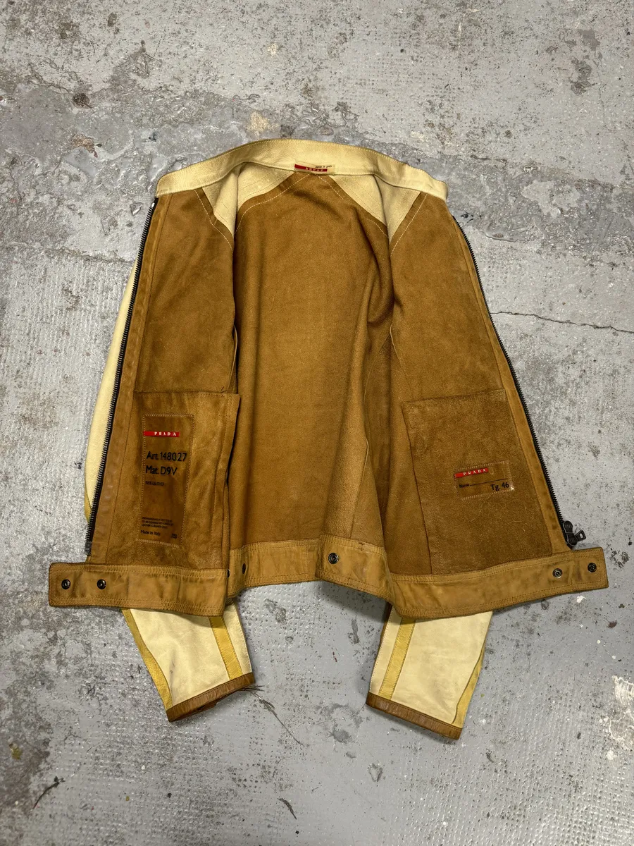 2000s Prada Brown & White Biker Leather Jacket - Image 5